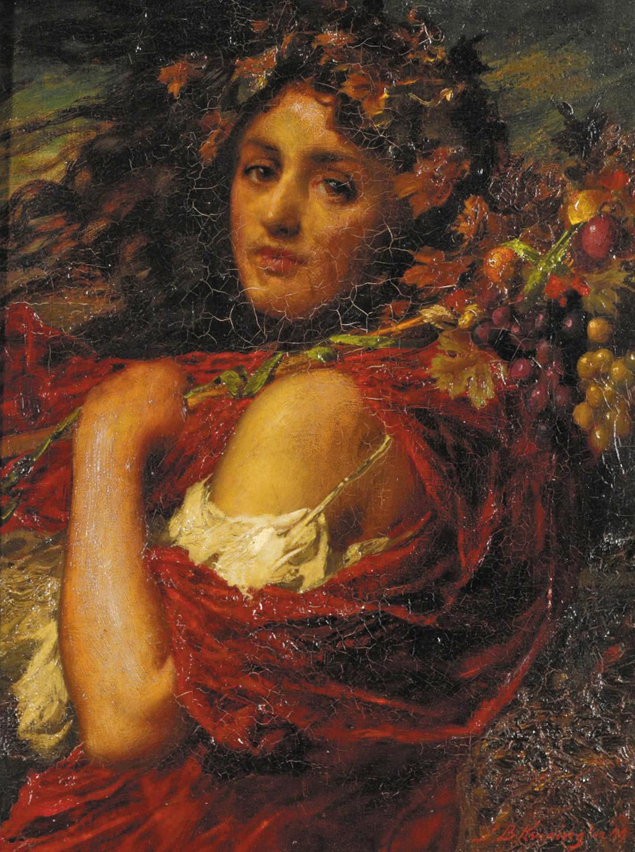 Bacchante, vintage artwork by Thomas Benjamin Kennington, 12x8" (A4) Poster