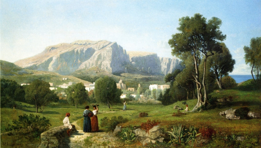 View of the Isle of Capri, Gulf of Naples, vintage artwork by Henri-Joseph Harpignies, A3 (16x12") Poster Print