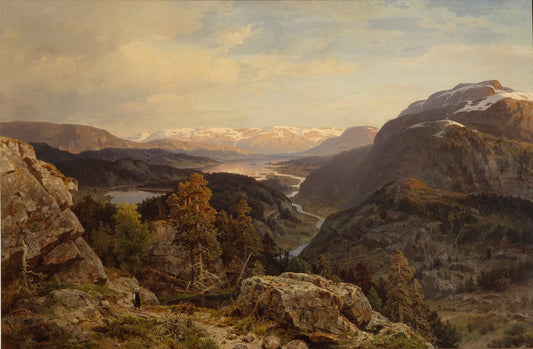 Evening in the Norwegian Mountains, vintage artwork by Morten Muller, 12x8" (A4) Poster