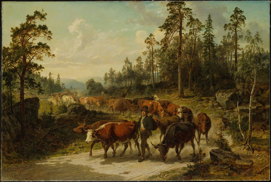Driving Cattle in Smaland, vintage artwork by Nils Andersson, A3 (16x12") Poster Print