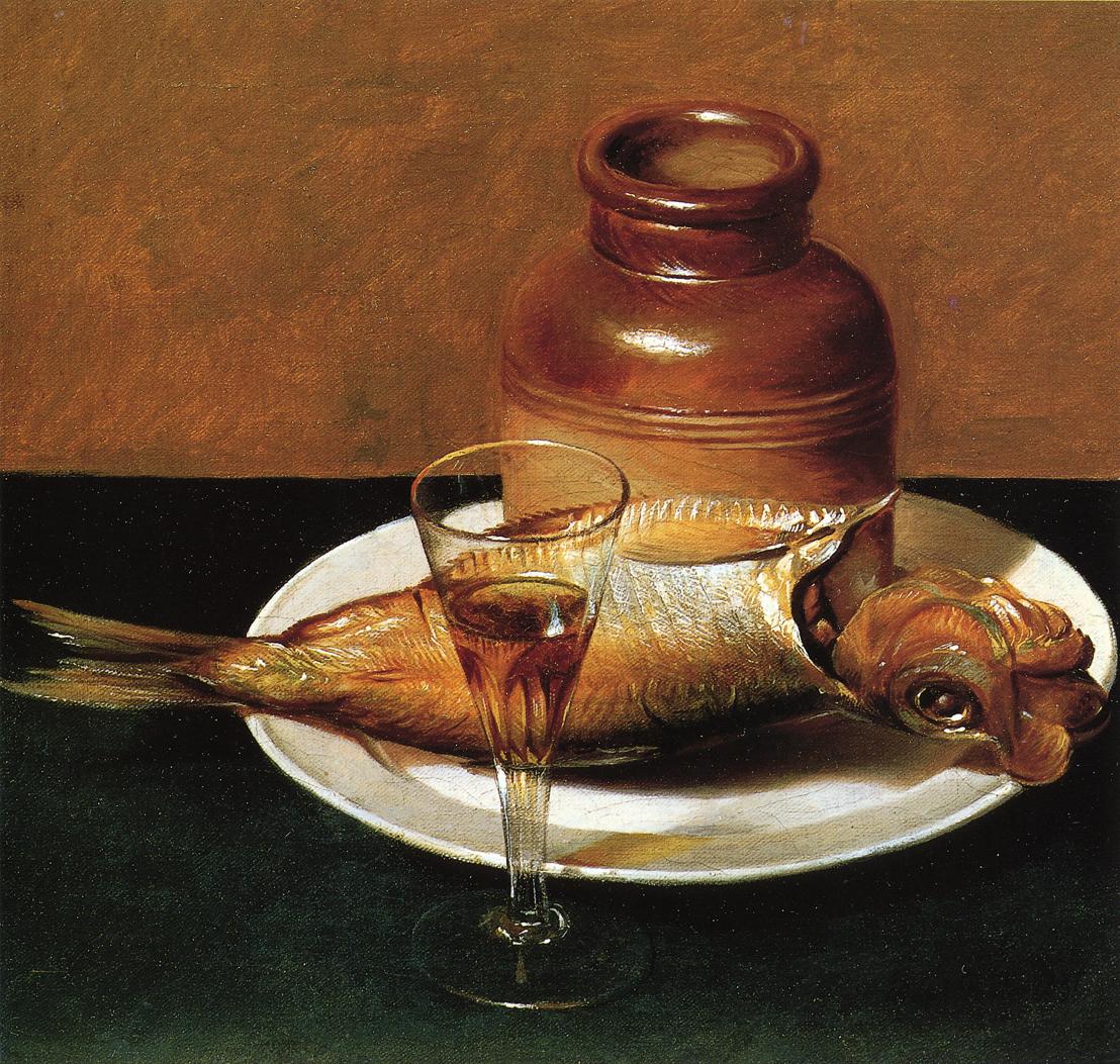 Still Life with Jug and Fish, vintage artwork by Raphaelle Peale, 12x8" (A4) Poster