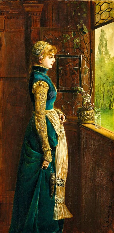 Through The Window Fondly Looking, vintage artwork by Gabriel Schachinger, 12x8" (A4) Poster