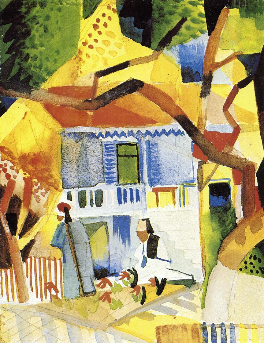 Courtyard of a Villa at St. Germain, vintage artwork by August Macke, 12x8" (A4) Poster