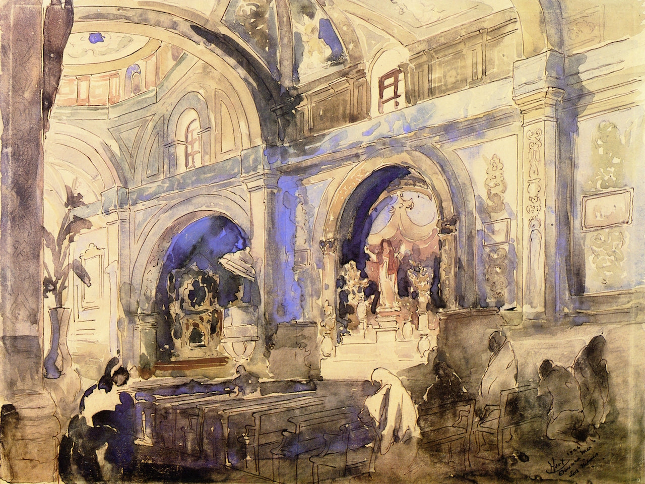 rced Cathedral, Oaxaca, Mexico by George (Pop) Overbury Hart,A3(16x12")Poster