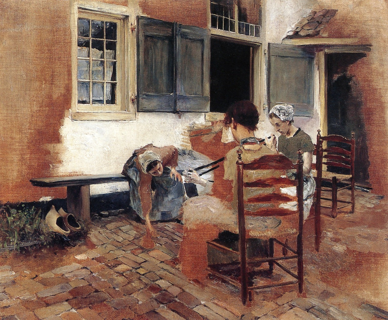 Dutch Courtyard Scene: Study for Venetian Bead Stringers, vintage artwork by Robert Frederick Blum, 12x8" (A4) Poster