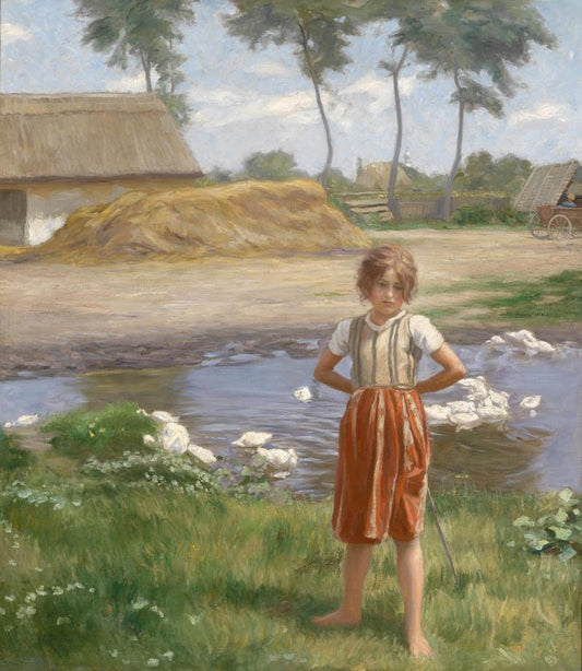 The Little Goose Girl, vintage artwork by Jenö Jendrássik, 12x8" (A4) Poster