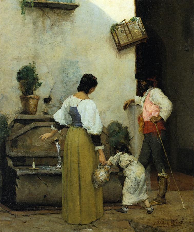 At the Water Trough, vintage artwork by Julian Alden Weir, 12x8" (A4) Poster