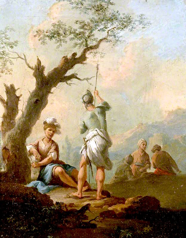 Roman Soldiers Resting by  a Tree, vintage artwork by Franz de Paula Ferg, 12x8" (A4) Poster