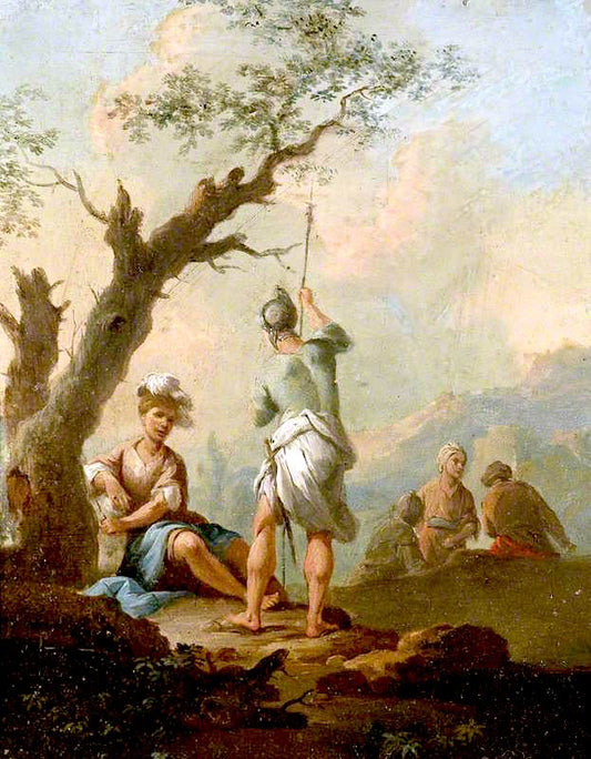 Roman Soldiers Resting by  a Tree, vintage artwork by Franz de Paula Ferg, 12x8" (A4) Poster