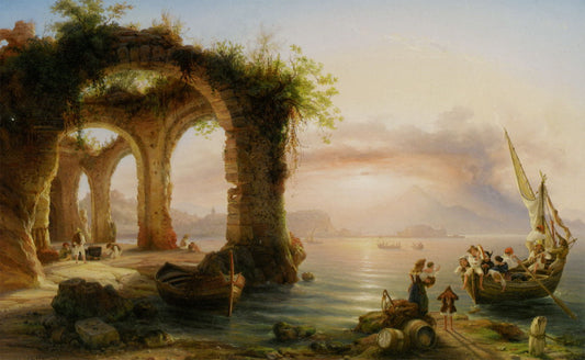 Sunset in the Bay of Naples from Posillipo, vintage artwork by Fritz Rudolf Eduard Agricola, A3 (16x12") Poster Print