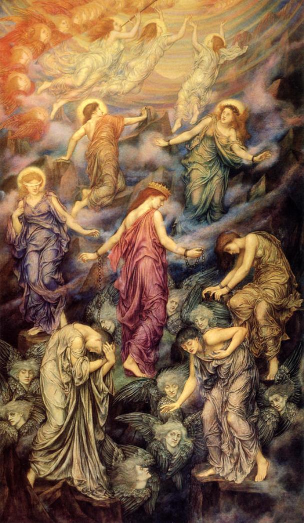 The Kingdom of Heaven Suffereth Violence, vintage artwork by Evelyn de Morgan, 12x8" (A4) Poster