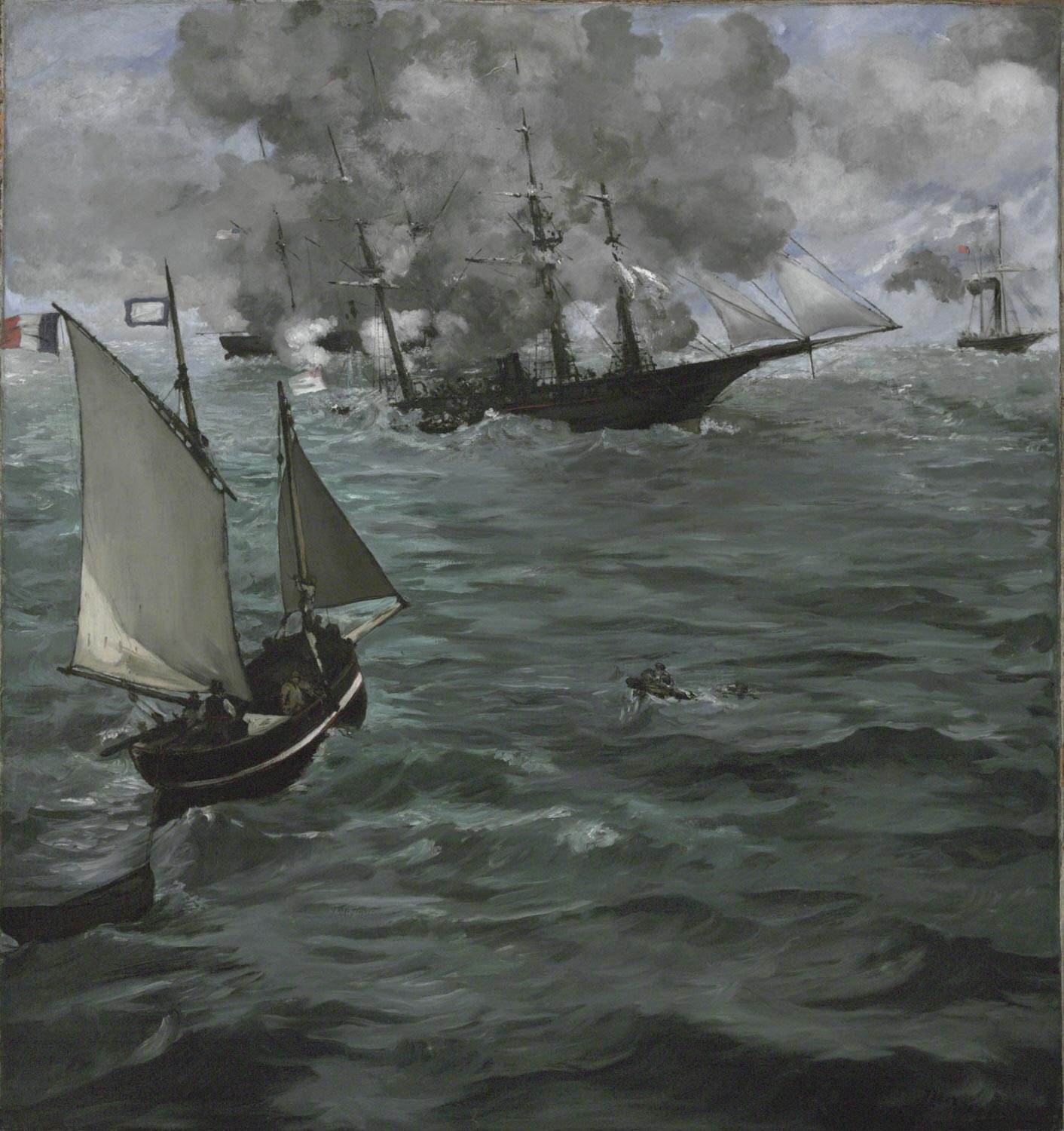 Battle of the U.S.S. 'Kearsarge' and the C.S.S. 'Alabama', vintage artwork by Édouard Manet, 12x8" (A4) Poster