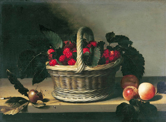 Basket of Blackberries and Raspberries, vintage artwork by Louise Moillon, 12x8" (A4) Poster