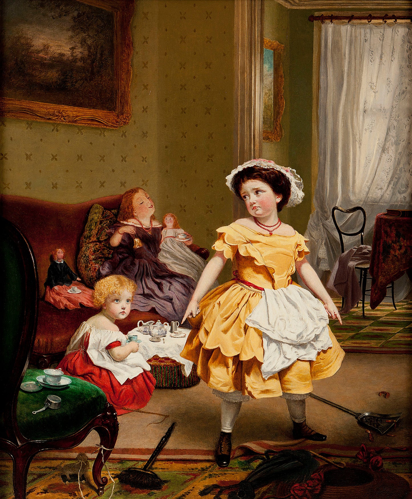 My Turn to Play Mother, vintage artwork by Sophie Gengembre Anderson, 12x8" (A4) Poster
