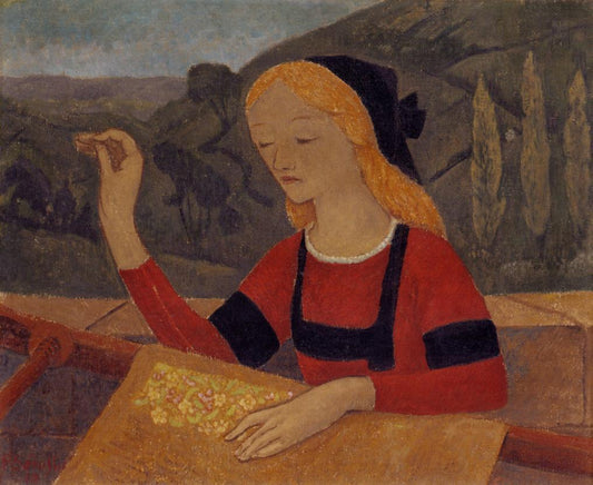 Embroiderer in a Landscape of Chateauneuf, vintage artwork by Paul Serusier, 12x8" (A4) Poster