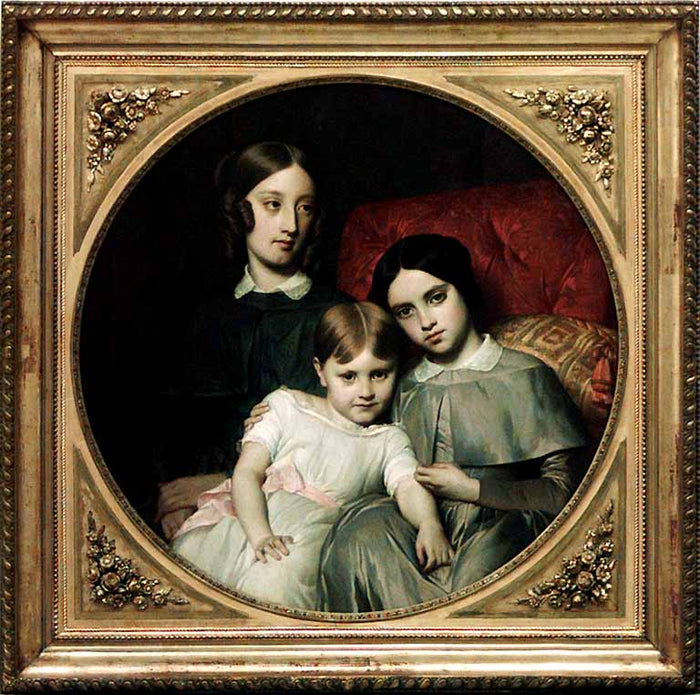 Portrait of the Three Daughters of Alphonse Jacob-Desmalter, vintage artwork by François-Leon Benouville, A3 (16x12