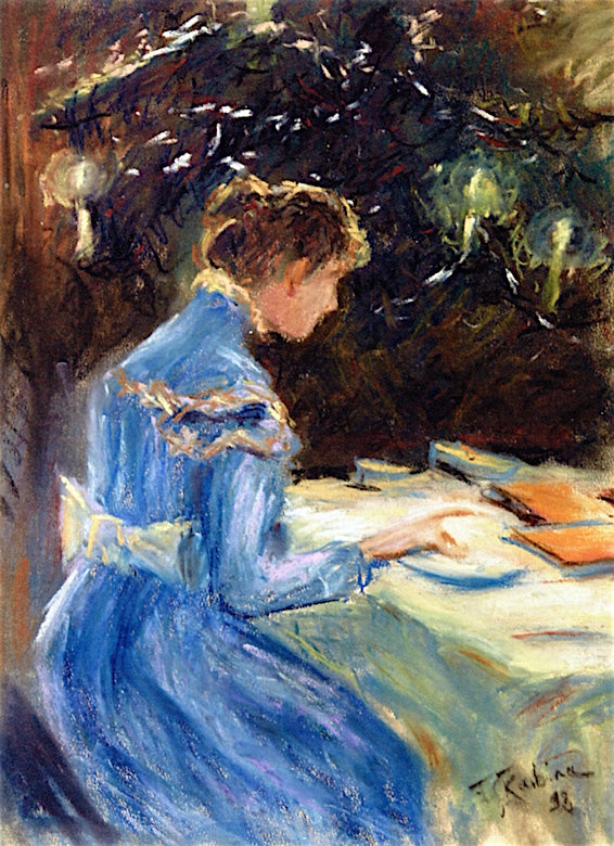 Young Woman in a Garden, vintage artwork by Franz Skarbina, 12x8" (A4) Poster