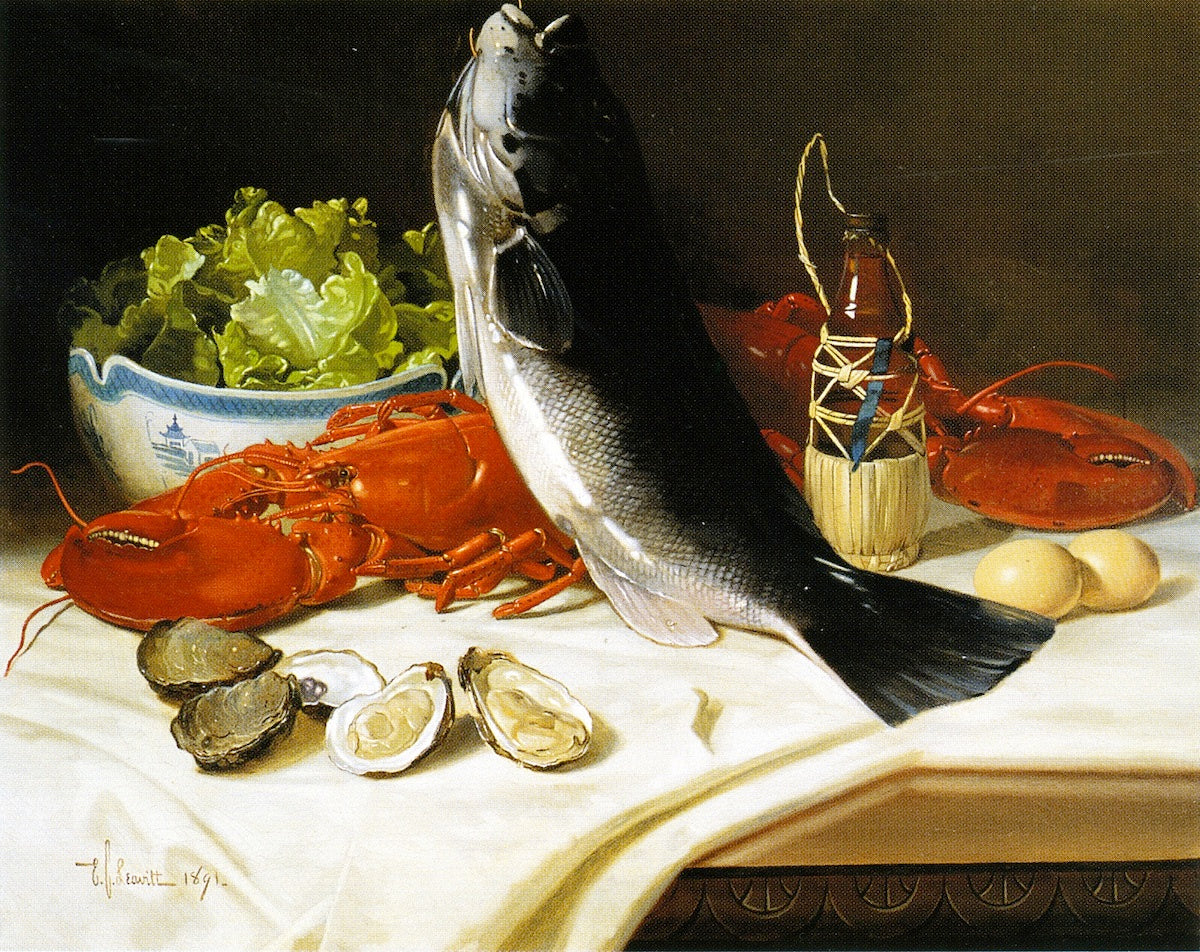 Still LIfe with Lobster, vintage artwork by Edward Chalmers Leavitt, 12x8" (A4) Poster