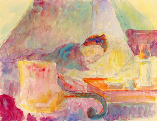 The Artist's Mother in Bed, vintage artwork by Camille Pissarro, 12x8" (A4) Poster