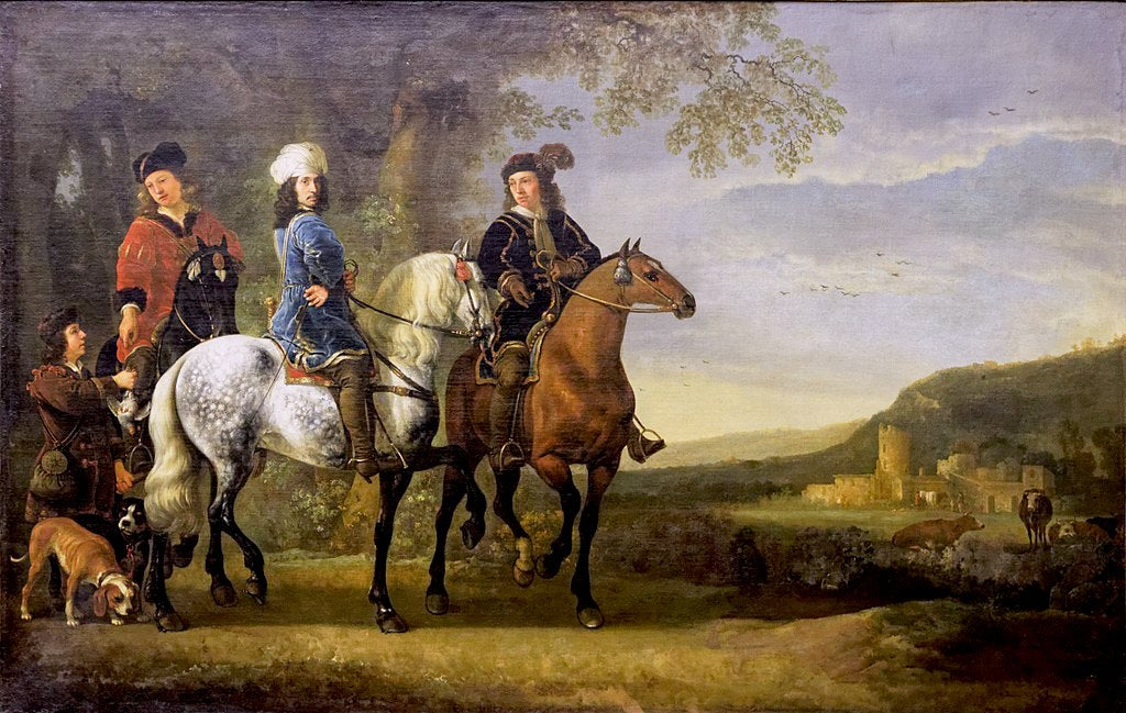 Landscape with Three Riders, vintage artwork by Aelbert Cuyp, 12x8" (A4) Poster