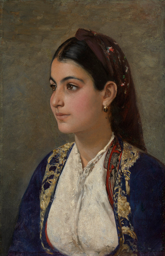 Rhodothea Petrou, weaver of Nicosia, aged 15, vintage artwork by Rudolph Swoboda, A3 (16x12") Poster Print