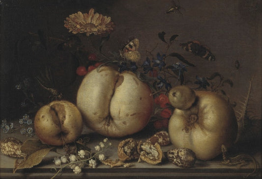 Still Life with Fruit and Shells, vintage artwork by Balthasar van der Ast, 12x8" (A4) Poster