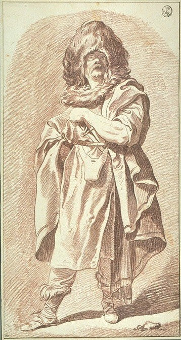 A Drapped Man with a Fur Hat, vintage artwork by Carle van Loo, 12x8" (A4) Poster