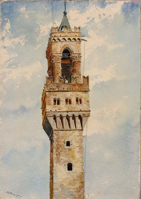 Tower of Palazzo Vecchio, Florence, Italy, vintage artwork by Cass Gilbert, 12x8" (A4) Poster