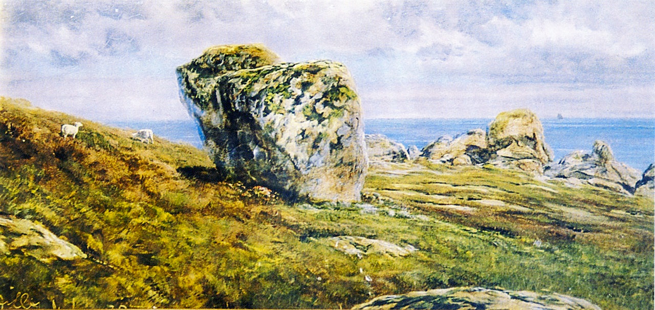 Rock Study on St. Agnes, Scilly Isles, vintage artwork by John Edward Brett, A.R.A., 12x8" (A4) Poster