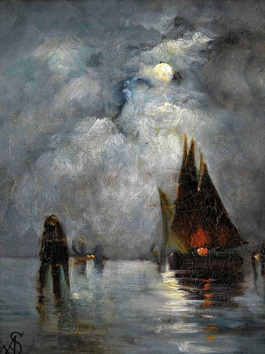 Lagune de Venise au clair de lune, vintage artwork by Alfred Émile Leopold Stevens, 12x8" (A4) Poster