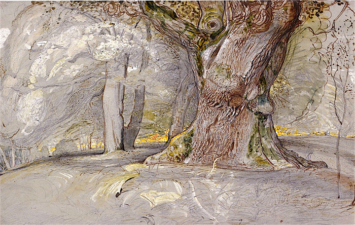 Oak Tree and Beech, vintage artwork by Samuel Palmer, A3 (16x12