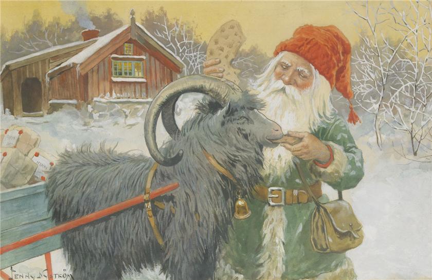 The Christmas Goat, vintage artwork by Jenny Nyström, 12x8" (A4) Poster