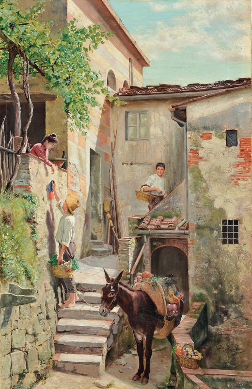 Vita in campagna, vintage artwork by Adolfo Belimbau, 12x8" (A4) Poster