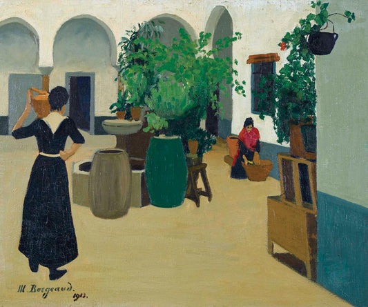 Cour espagnole, vintage artwork by Marius Borgeaud, 12x8" (A4) Poster