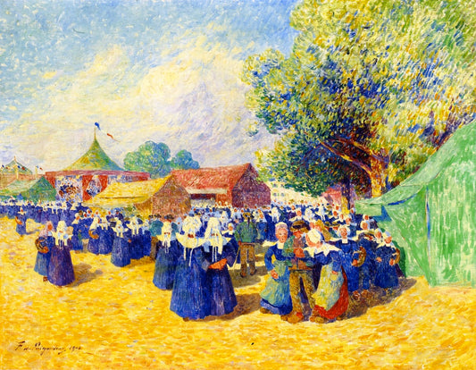 Fun Fair in Brittany, vintage artwork by Ferdinand du Puigaudeau, 12x8" (A4) Poster
