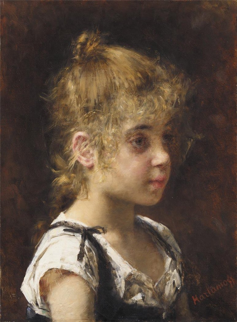 Portait of a Young Girl, vintage artwork by Alexei Harlamoff, 12x8" (A4) Poster