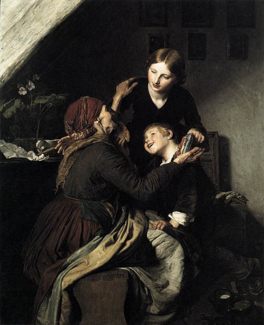 The Grandmother's Birthday, vintage artwork by Ferdinand Georg Waldmüller, A3 (16x12") Poster Print