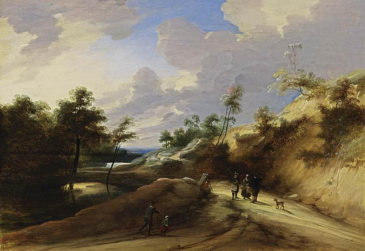 A Wooded Dune Landscape, vintage artwork by Lodewijk de Vadder, 12x8" (A4) Poster