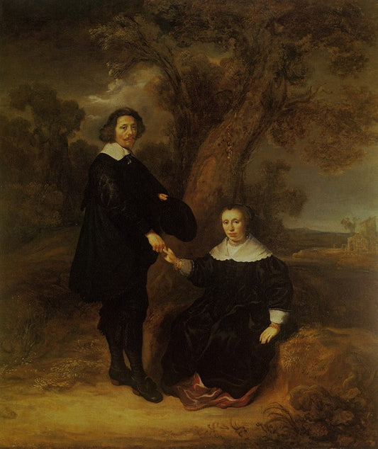 Portrait of Dirck Graswinckel and His Wife Geertruyt van Loon, vintage artwork by Govaert Flinck, 12x8" (A4) Poster