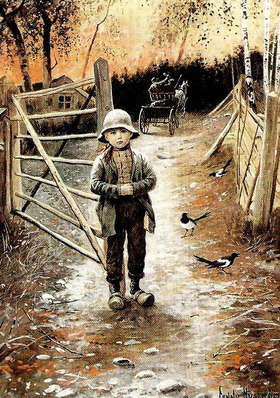 Gate Boy, vintage artwork by Jenny Nyström, 12x8" (A4) Poster