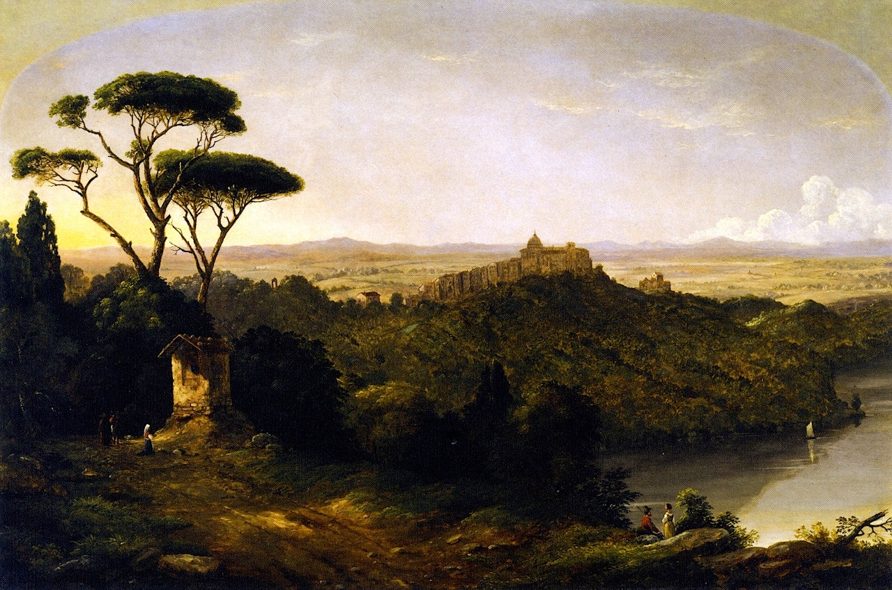 Castle Gondolfo, Lake Albano, Italy, vintage artwork by Christopher Pearse Cranch, A3 (16x12") Poster Print