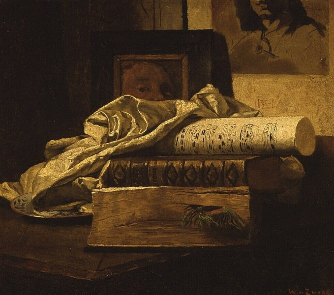 Still Life with Books and Music Paper, vintage artwork by Willem de Zwart, 12x8" (A4) Poster