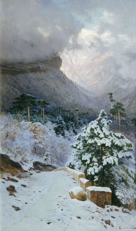 Winter in Crimea, vintage artwork by Iosif Krachkovsky, 12x8" (A4) Poster