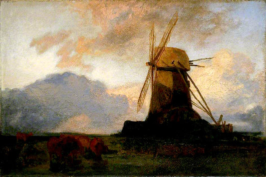 Lincolnshire Draining Mill, vintage artwork by Attributed to John Sell Cotman, 12x8" (A4) Poster