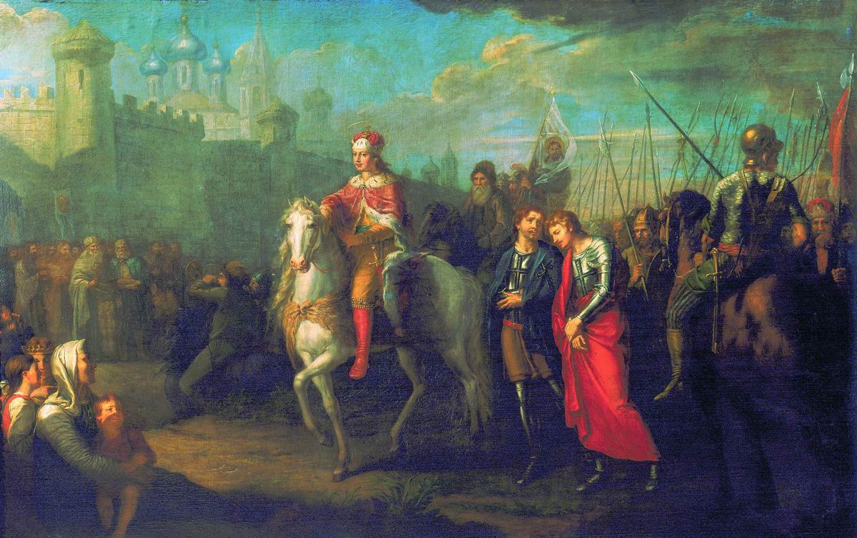 The Entry of Alexander Nevsky into Pskov, vintage artwork by Gigory Ugryumov, 12x8" (A4) Poster