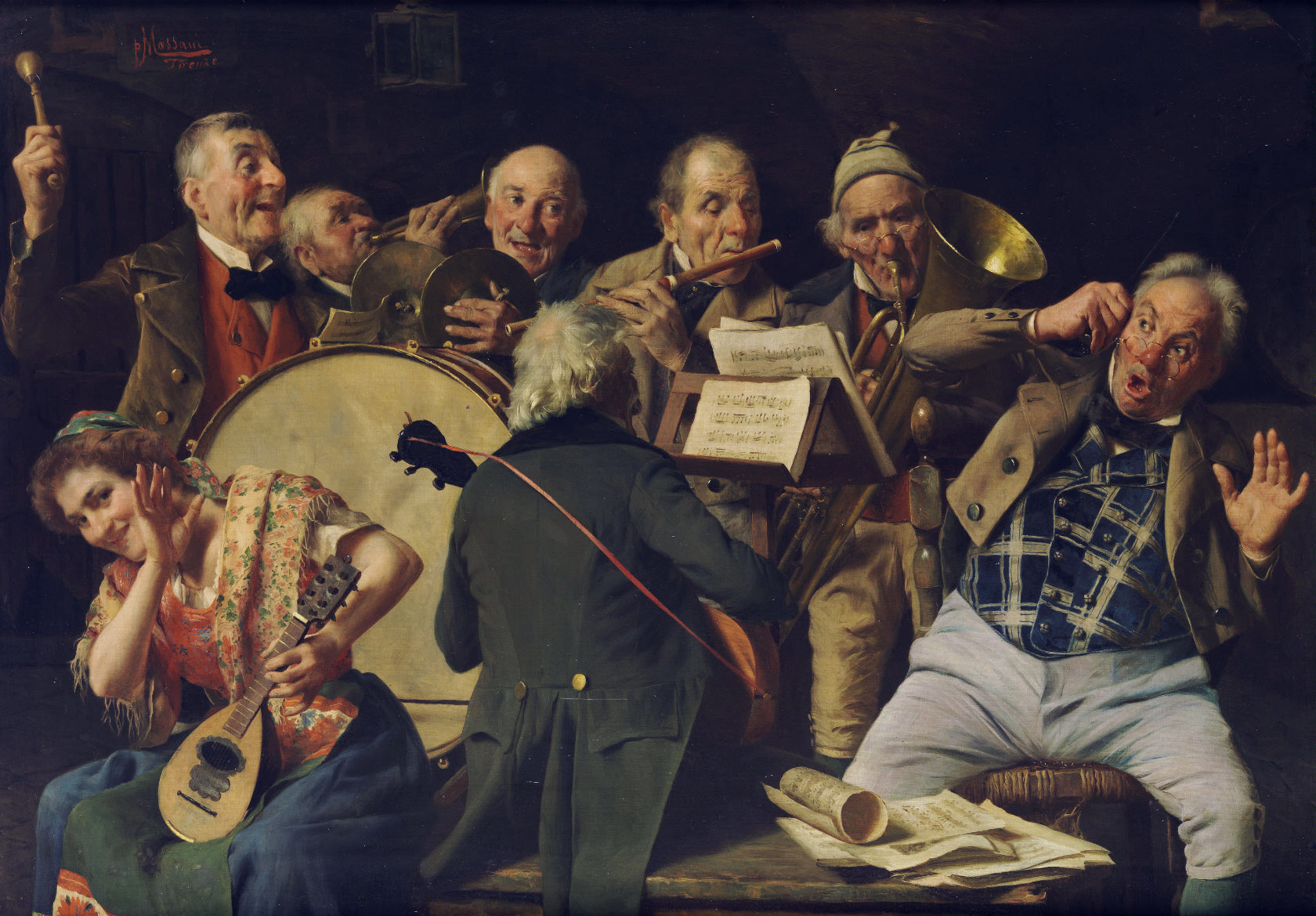 The Orchestra Rehearsal, vintage artwork by Pompeo Massani, 12x8" (A4) Poster