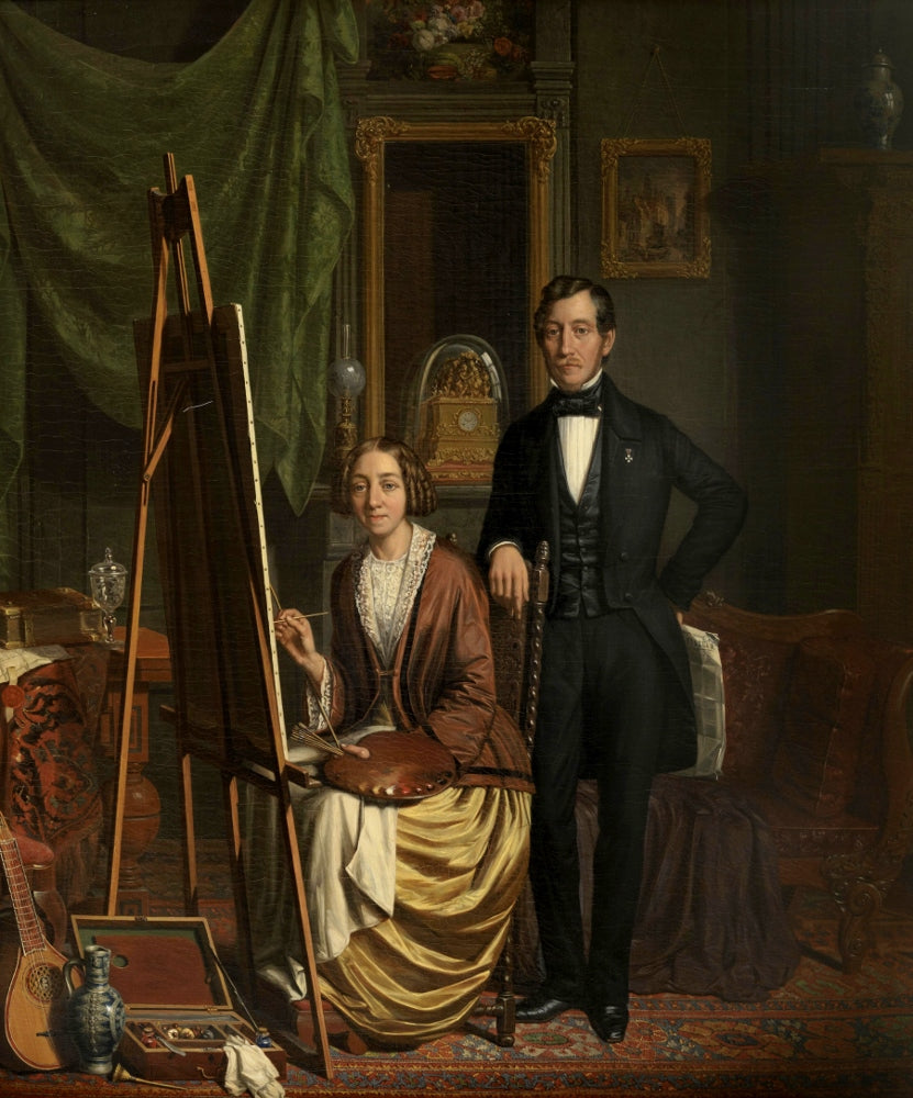 Selfportrait with her husband, vintage artwork by Elisabeth Alida Haanen, A3 (16x12") Poster Print