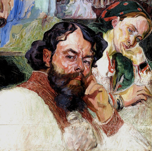 Self Portrait with Wife, vintage artwork by Oleksa Novakovsky, 12x8" (A4) Poster