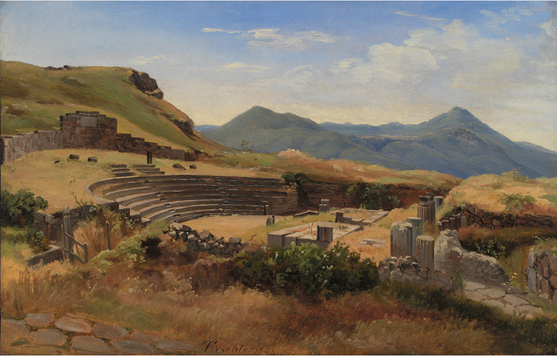 The Ruins of the Antique Theatre at Tusculum, Italy, vintage artwork by Thorald Brendstrup, A3 (16x12") Poster Print