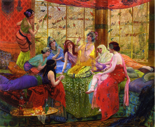 Harem Girls in an Aviary, vintage artwork by Georges Antoine Rochegrosse, 12x8" (A4) Poster